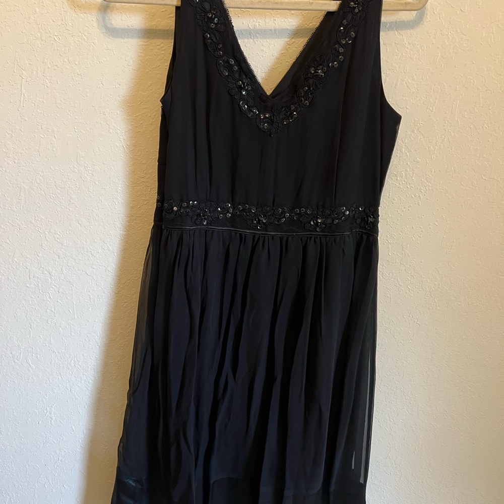 Jonathan Martin Black Sleeveless V-Neck Beaded Midi Dress - 100% silk lining